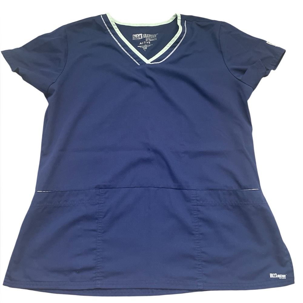 Grey's Anatomy Active Navy Scrub Top with Light Trim Pockets Large